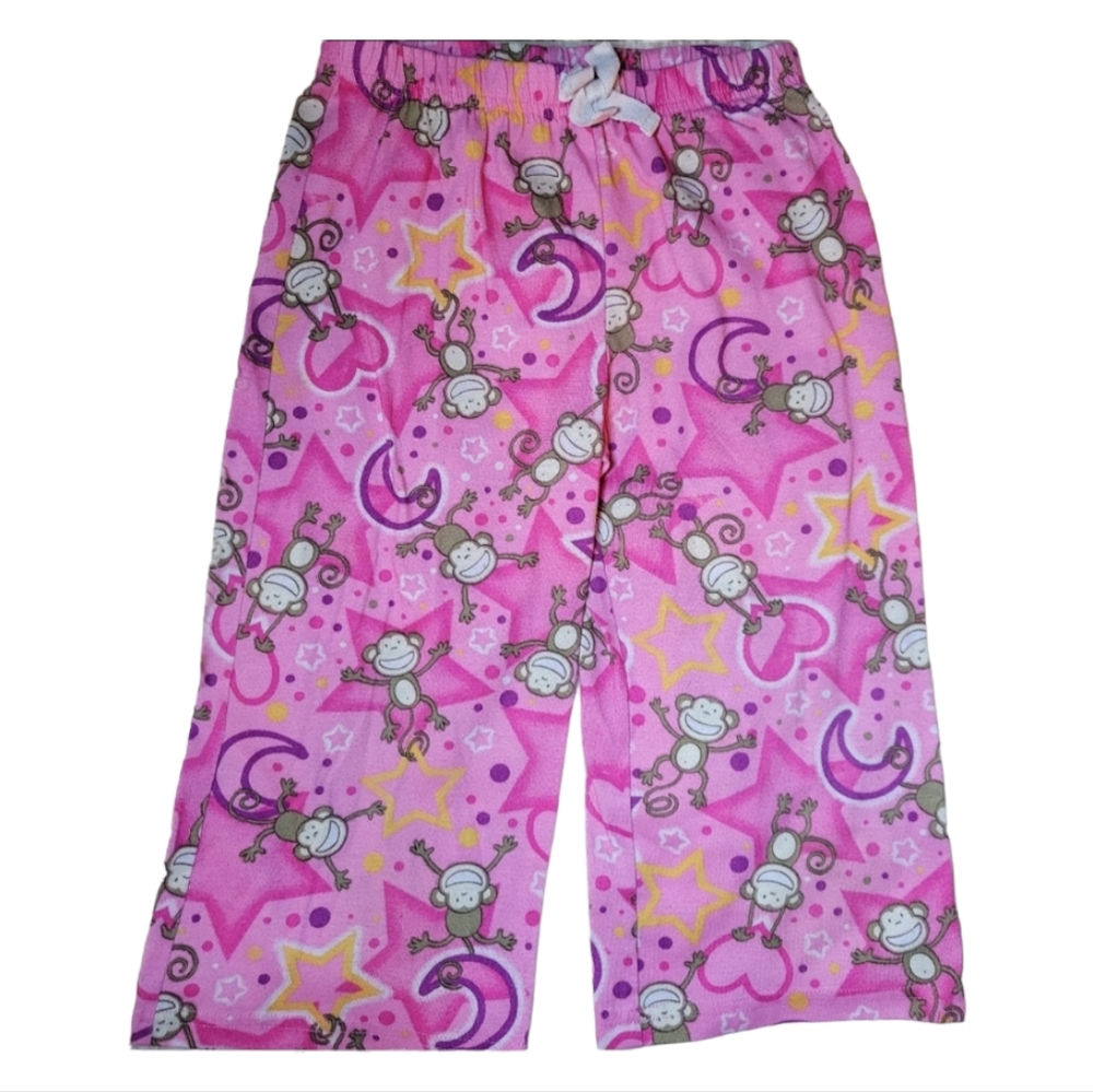 Girl's Pink Plants PJ's Casual Cozy Adjustable Waist Monkey Moon Stars